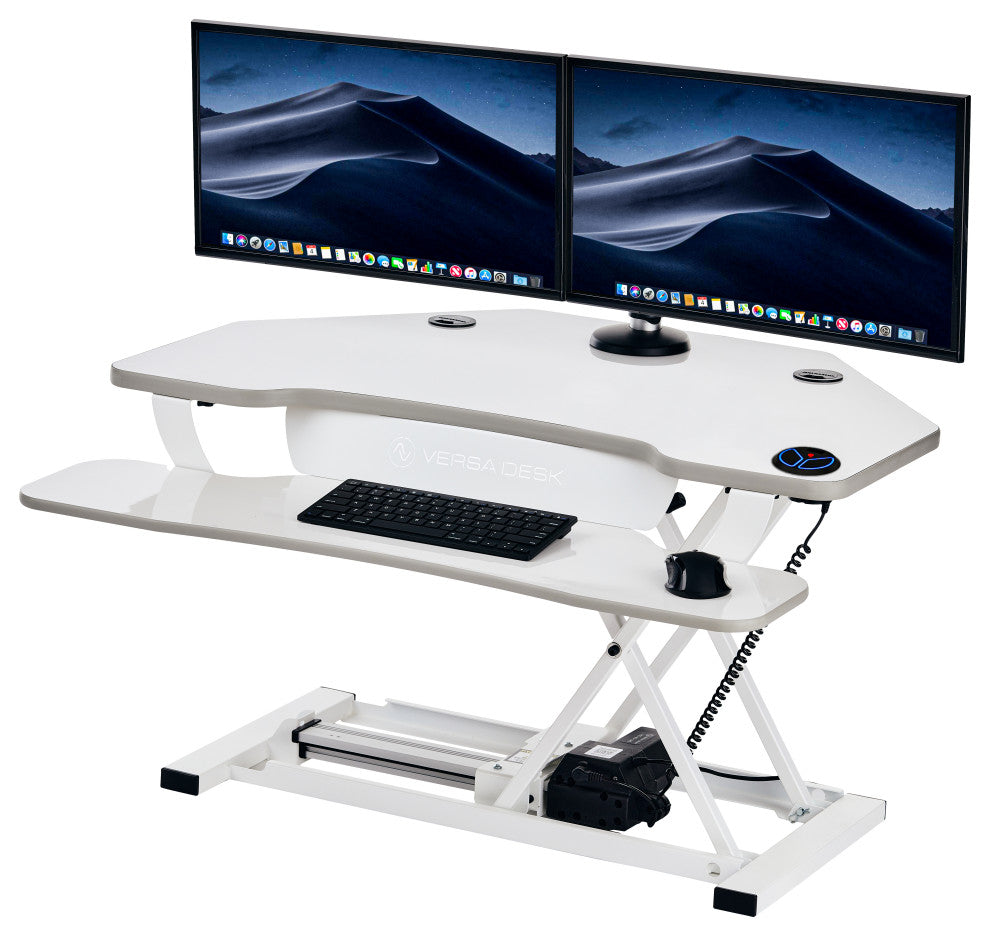 VersaDeskÂ® PowerProÂ® Corner Electric Standing Desk Converter with USB Charging, White