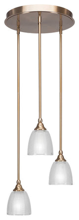 Empire 3-Light Cluster Pendalier, New Age Brass/Clear Ribbed