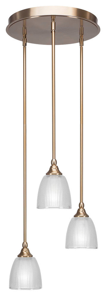 Empire 3-Light Cluster Pendalier, New Age Brass/Clear Ribbed