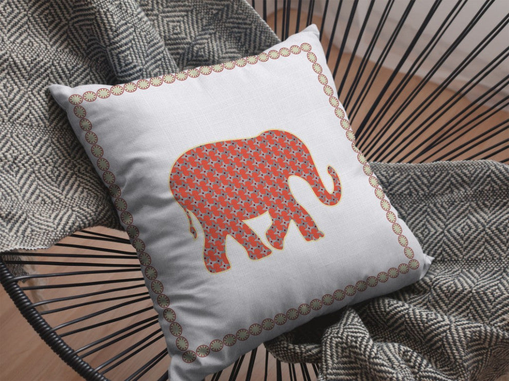 18 Orange White Elephant Boho Suede Throw Pillow