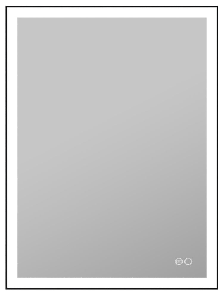 Framed LED Lighted Bathroom Vanity Mirror With Defogger, Matte Black, 24"x32"