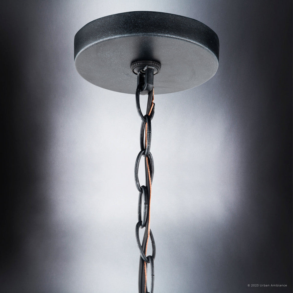 Luxury Transitional Pendant, Matte Black and Wood, ULB2311