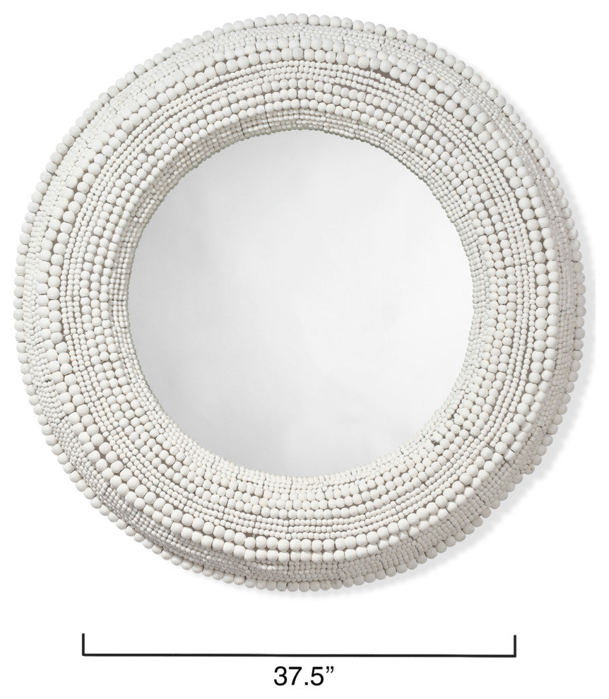 Strand Wood Beaded Round Mirror, Natural, White