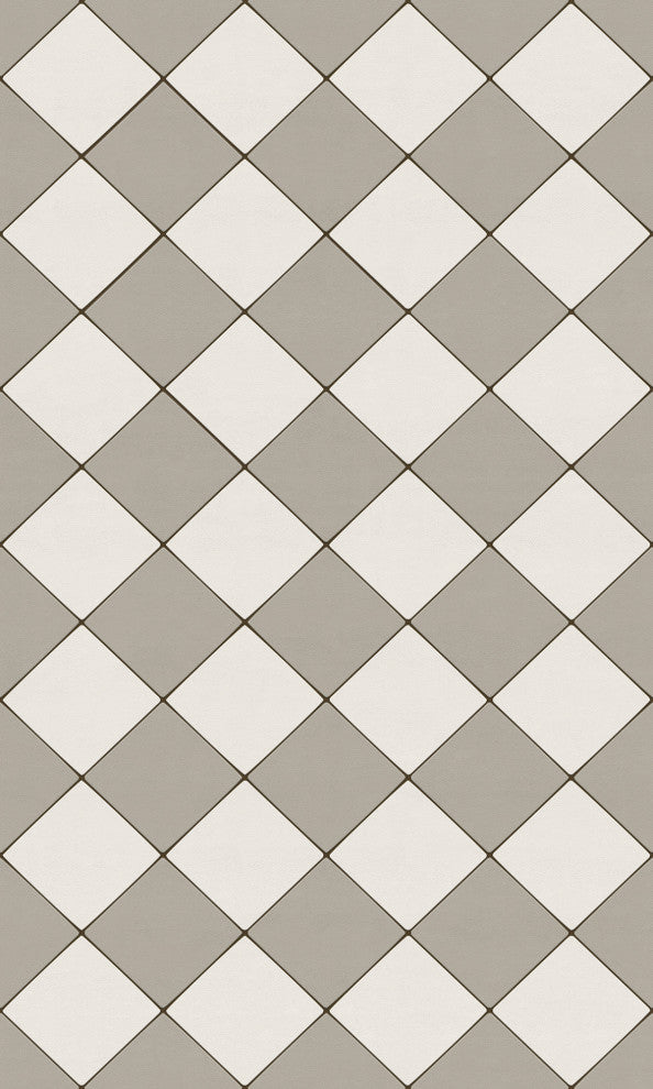 Joli Sol Checkers Ivory and Gray Vinyl Mat, 36x60 Rectangle
