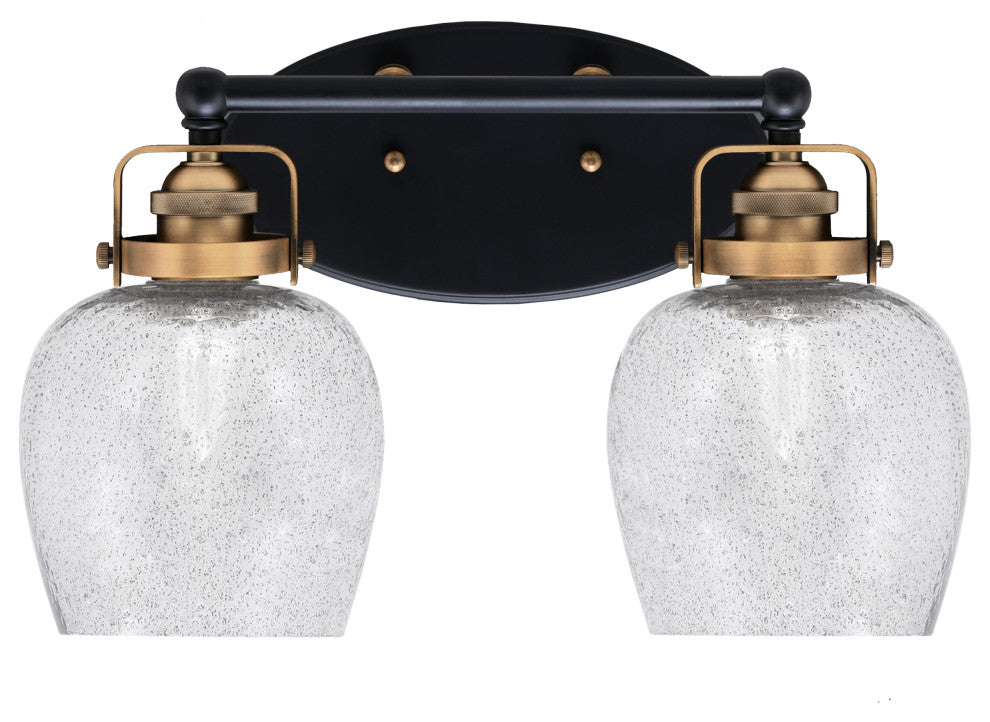Easton 2 Light Bath Bar, Matte Black & Brass, 6" Smoke Bubble Glass