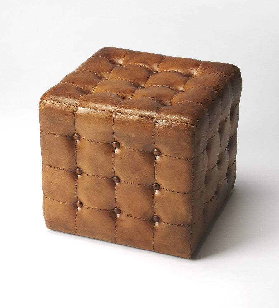 Butler Leon Leather Ottoman, Brown