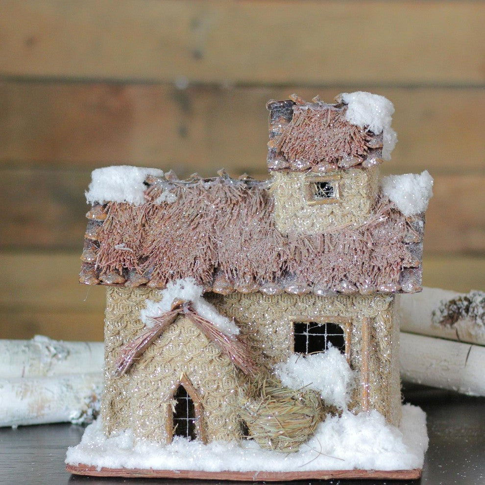 Rustic Two Story Snowy Cabin Christmas Decoration