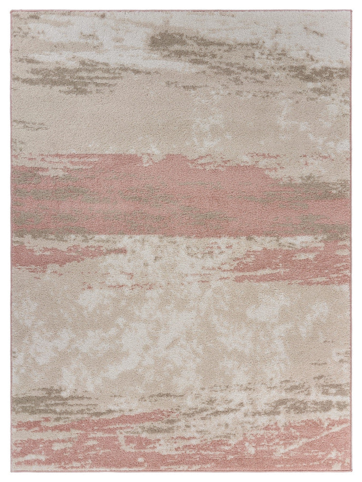 8" x 10" Blush and Beige Abstract Strokes Area Rug