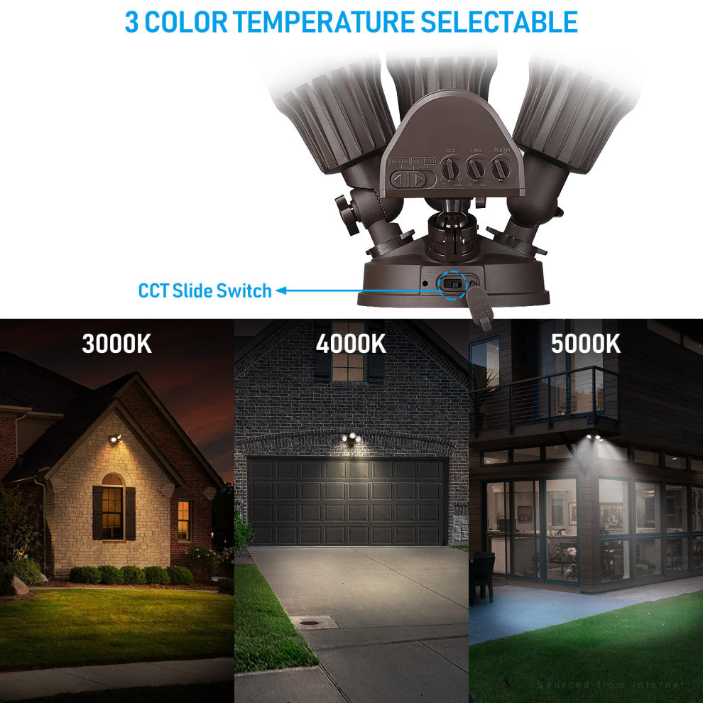 2 Pack 3CCT LED Sensor Flood Light Dusk to Dawn 3 Lighting Modes