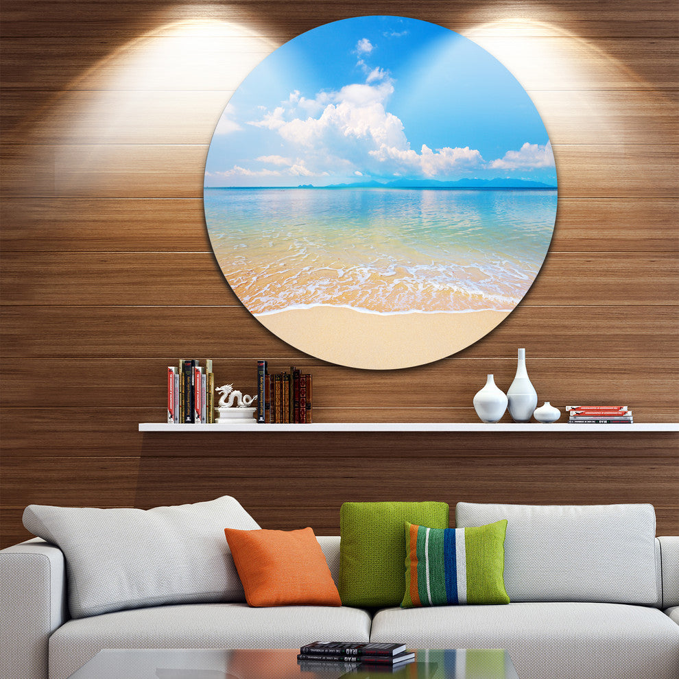 Clouds Over Calm Beach, Seashore Photo Round Wall Art, 23"