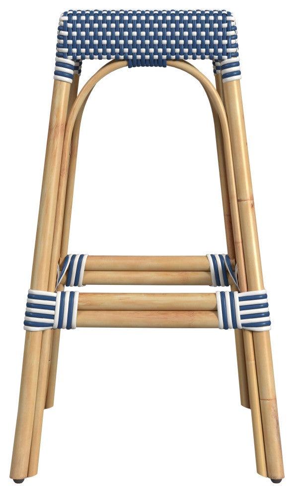 Tobias 30" Rectangular Rattan Barstool, Blue