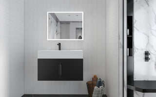 CastelloUSA Amazon 30" Left Wall Mounted Bathroom Vanity Set, Black, White Top, Black Handles