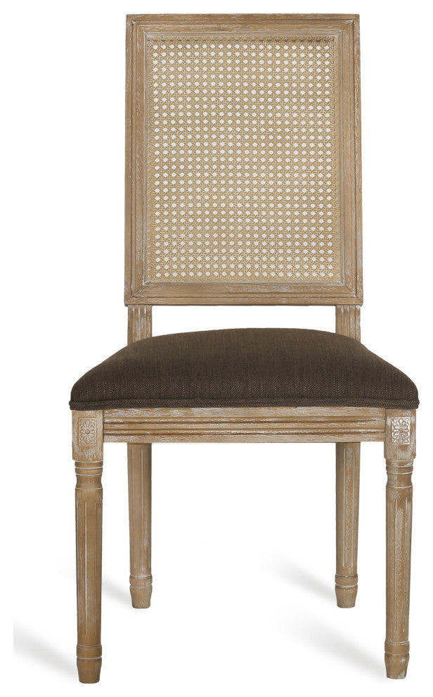 Merlene French Country Upholstered Wood and Cane 5-Piece Circular Dining Set, Natural/Brown