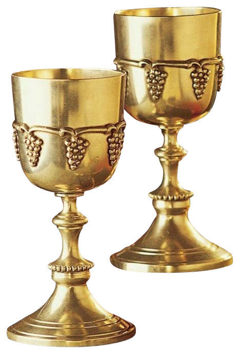 Brass Grape Harvest Goblets With Box, Set of 2