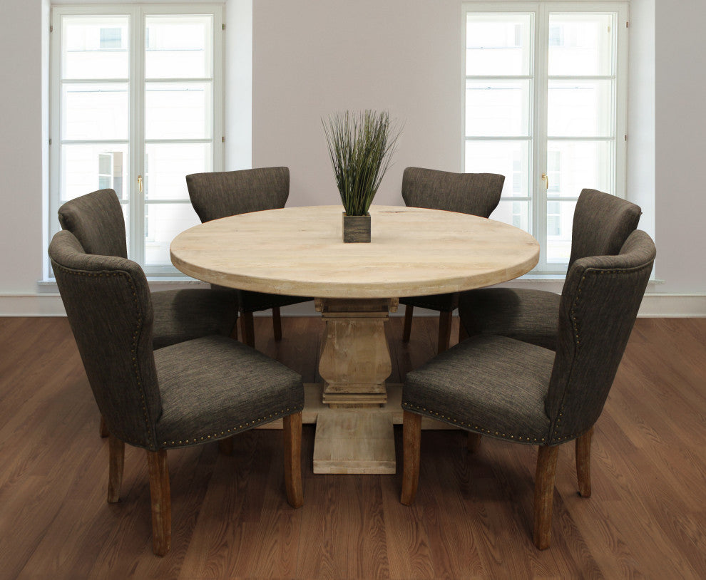 Jill Linen Upholstered Dining Chairs with Solid Wood Legs- Set of 2, Dark Gray