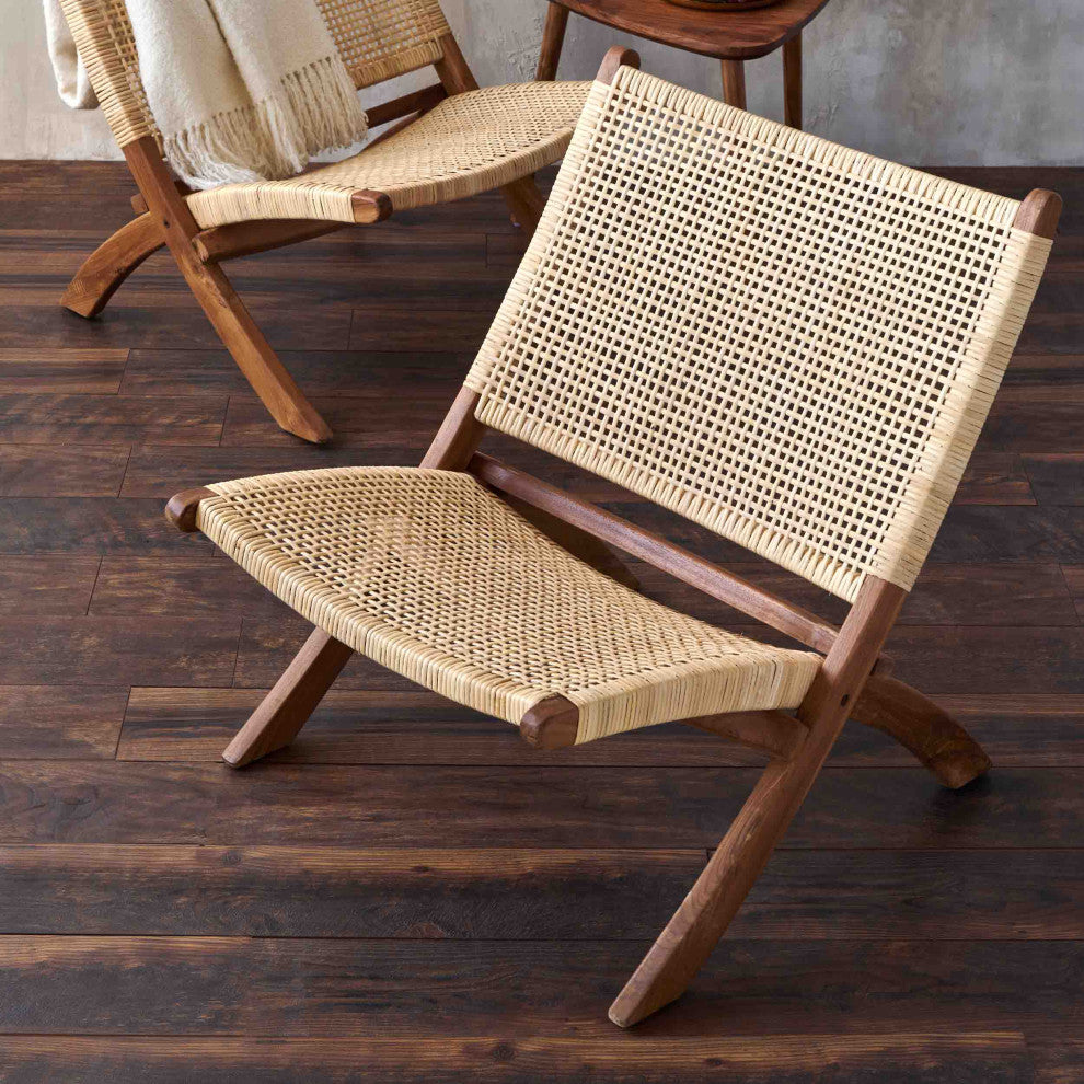 Alta Woven Rattan Folding Teak Lounge Chair