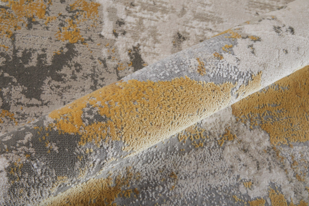 Weave & Wander Vanhorn Contemporary Watercolor Rug, Gold/Birch, 2'10"x7'10"