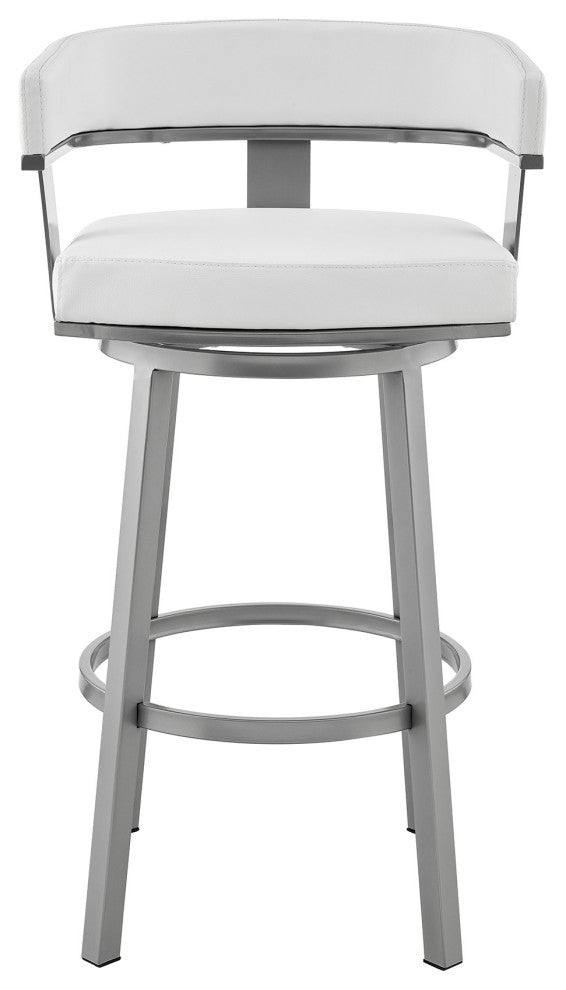 Benzara BM283291 Bar Height Stool, Swivel Chair, Vegan Faux Leather, White