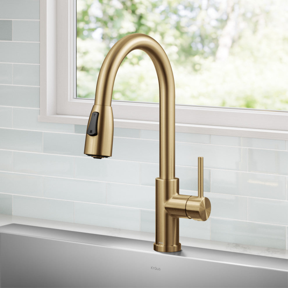 KRAUS Coda 2-Function 1-Handle Pull Down Kitchen Faucet Brushed Brass