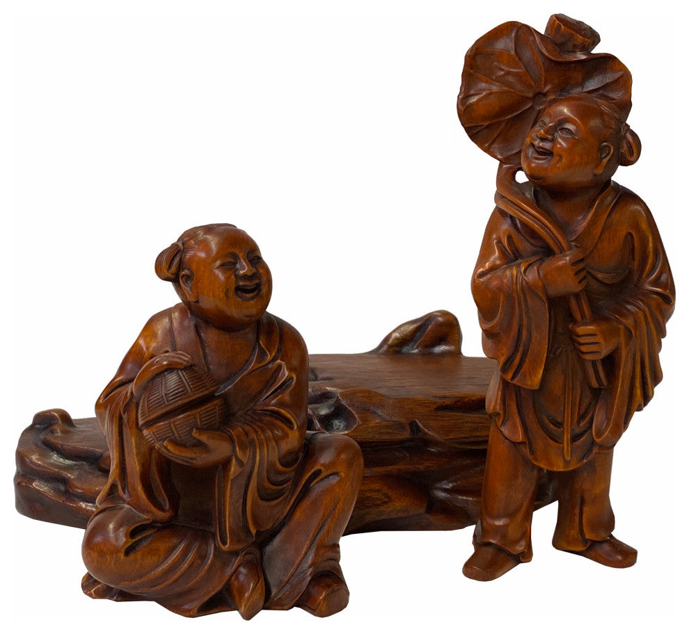 Chinese Oriental Wood Artistic Golden Kids Carving Display Figure Art Hws1843