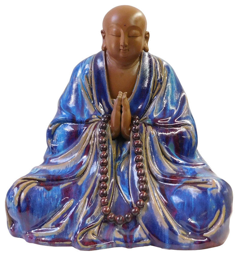 Chinese Ceramic Blue Glaze Sitting Buddha Statue