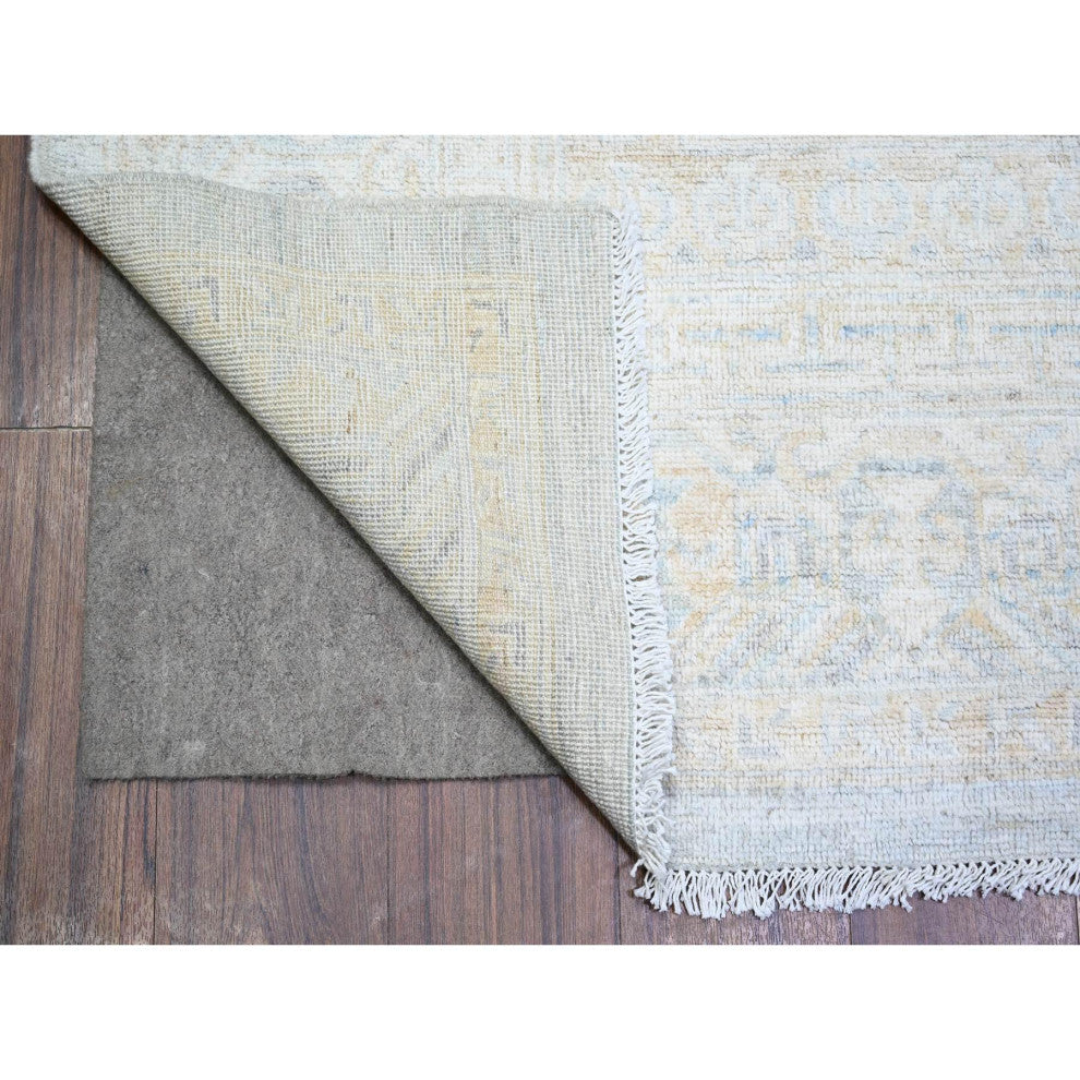 Blue Gray Washed Out Samarkand Pomegranate Design Hand Knotted Rug, 8'x9'8"