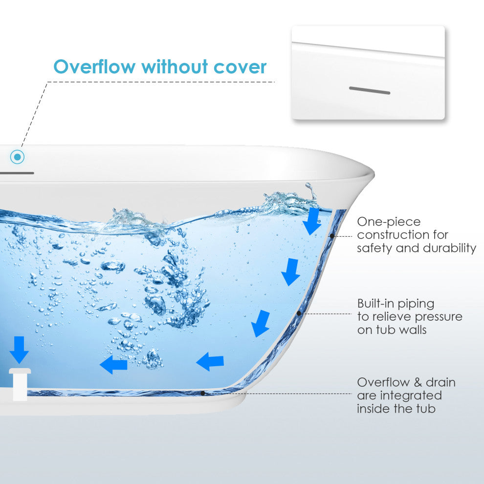 Sarnia Flat Bottom Freestanding Acrylic Soaking Bathtub, 67"