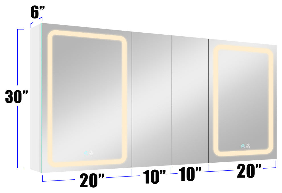 60 in.W x 30 in. H Aluminum Surface Mounted Medicine Cabinet with Mirrors