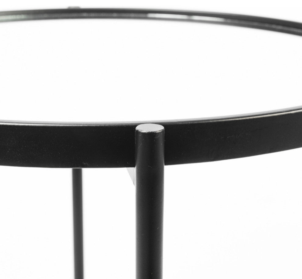 Samantha (Small) Black Metal Frame w/ Mirror Top Round Accent Table