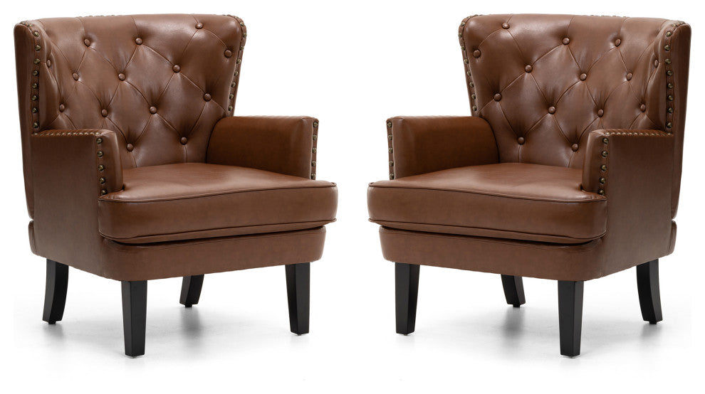 Set of 2  Leatherette Modern Accent Chair, Coffee