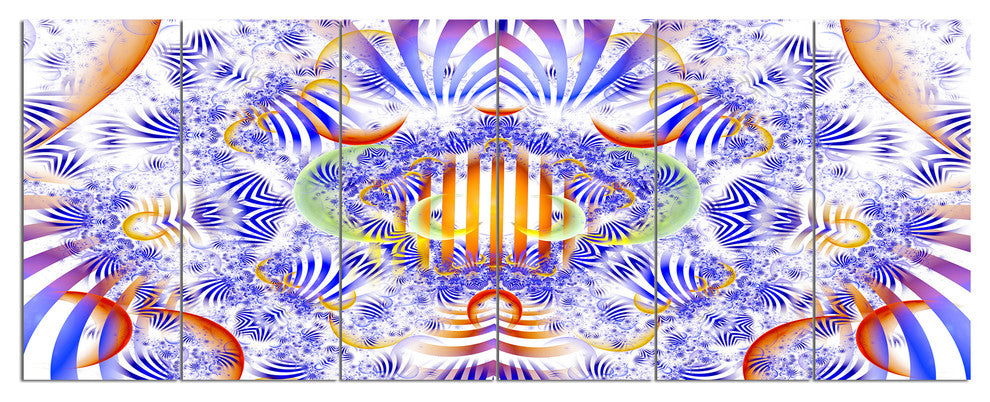 Magical Fairy Pattern Blue, Abstract Art on Canvas, 70"x28", 6 Panels