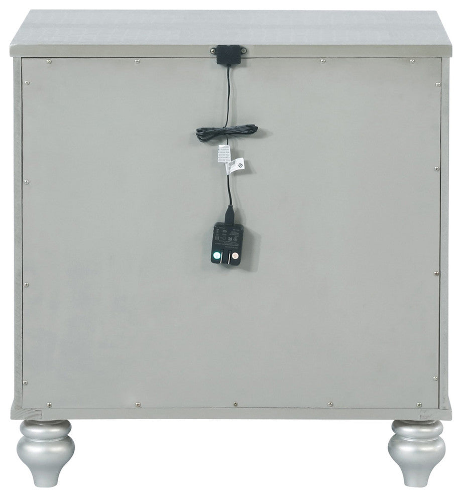 Glam 3 Drawers Nightstand with Dual USB Port, Silver