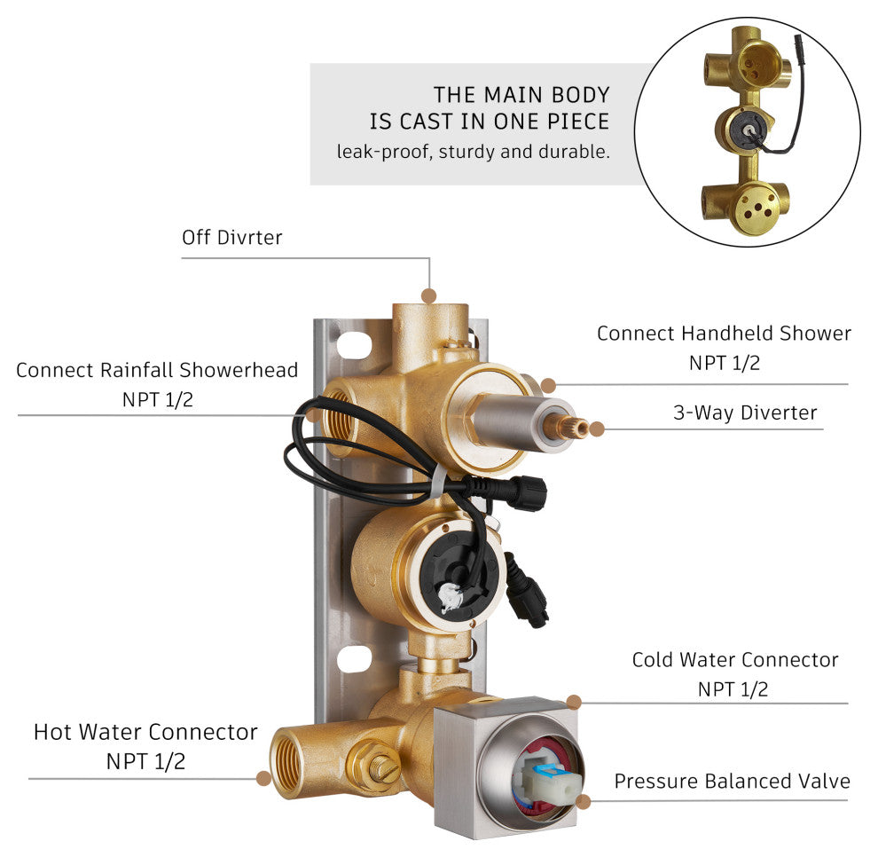 CASAINC 10" Wall Mounted Luxury Shower System Set with Digital Temp Display, Brushed Nickel
