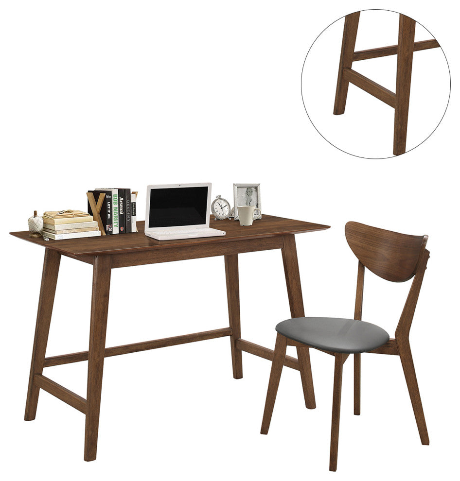 2 Piece Writing Desk Set With Trestle Leg, Walnut