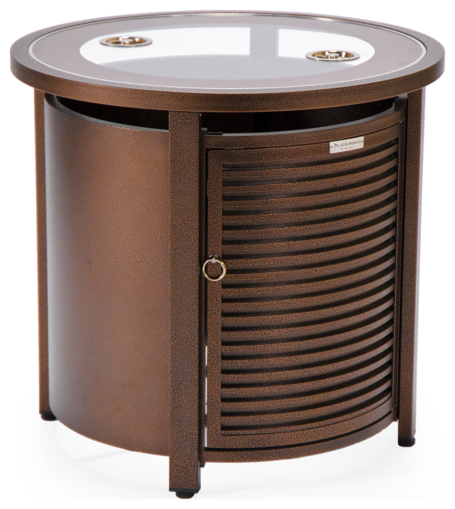 LeisureMod Walbrooke Patio Round Tank Holder With Slats Design, Brown