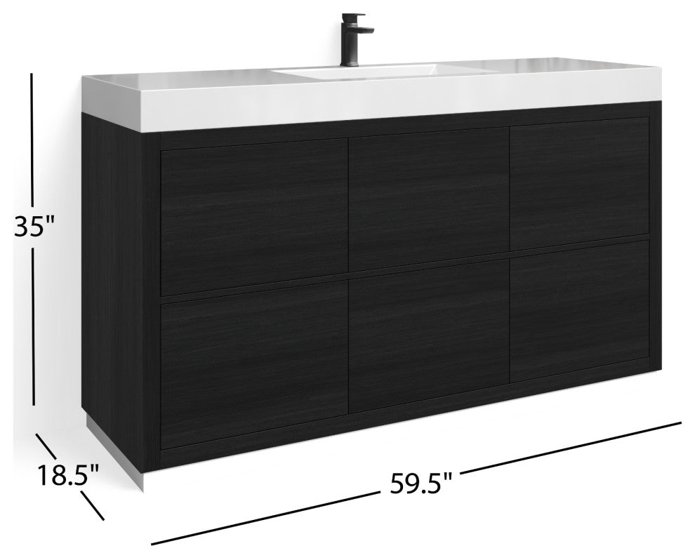 Boutique Bath Vanity, Black, 60", Single Sink, Freestanding