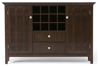 Bedford Solid Wood Sideboard Buffet And Winerack, Dark Tobacco Brown