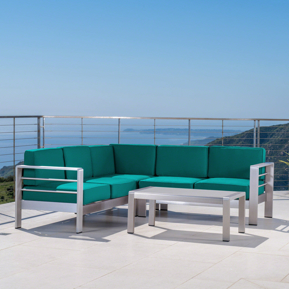 GDF Studio Danae Coral Outdoor 5 Seater Sectional Sofa Chat Set