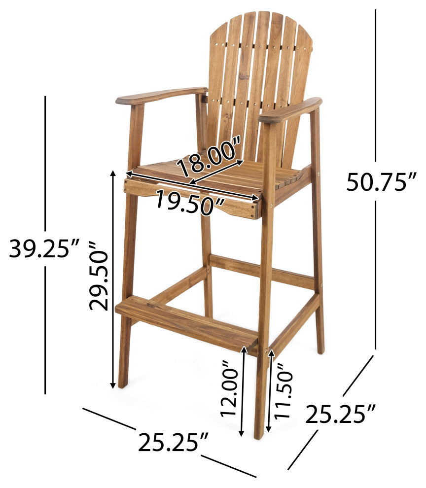 GDF Studio Malibu Outdoor Finish Acacia Wood Adirondack Barstools, Natural Stain, Set of 4