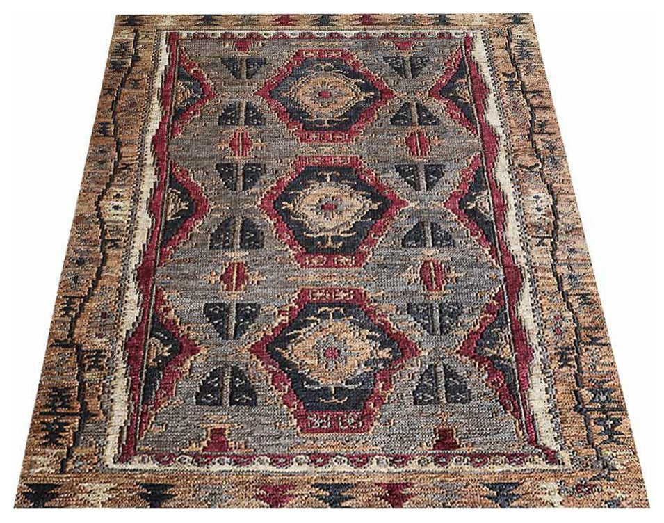 HAND KNOTTED SUMAK JUTE ECO-FRIENDLY SOLID AREA RUGS,Multicolor,Oriental,Outdoor, [Rectangle] 5'x8'