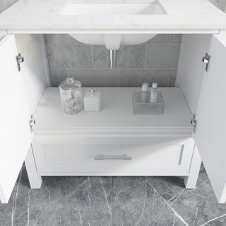 Boulder 36" Single Bathroom Vanity, White With Engineered Stone Top