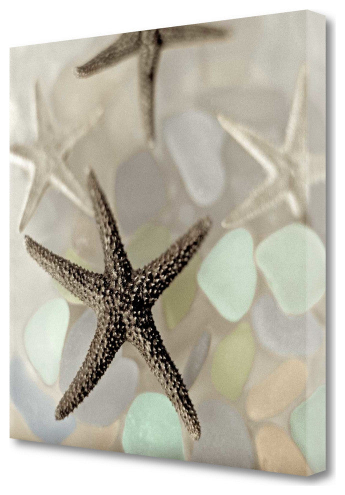 13" Four Starfish and Faded Seaglass 2 Giclee Wrap Canvas Wall Art