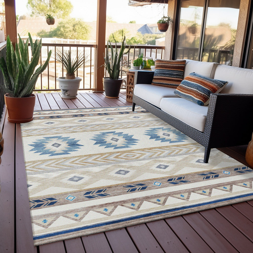 Indoor/Outdoor Phoenix PH3 Ivory Machine Washable 9' x 12' Rug