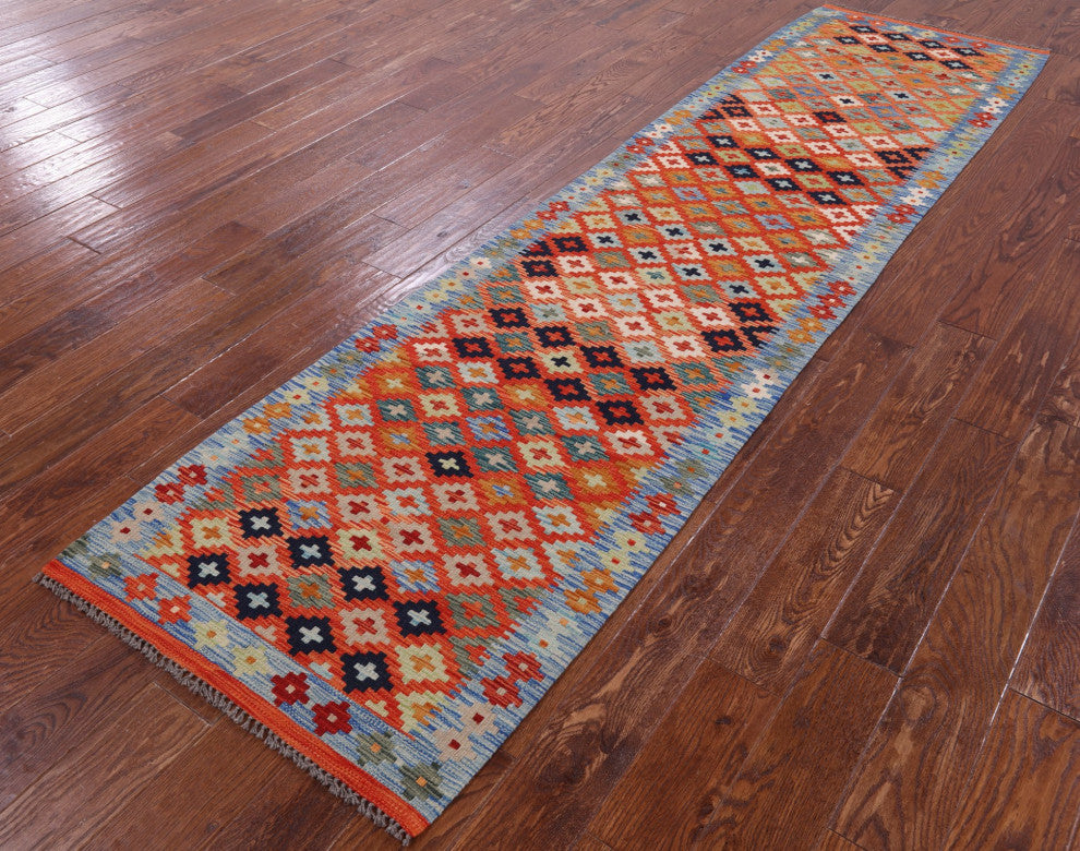 2' 7" X 10' 0" Runner Wool On Wool Flat Weave Kilim Reversible Rug Q9467