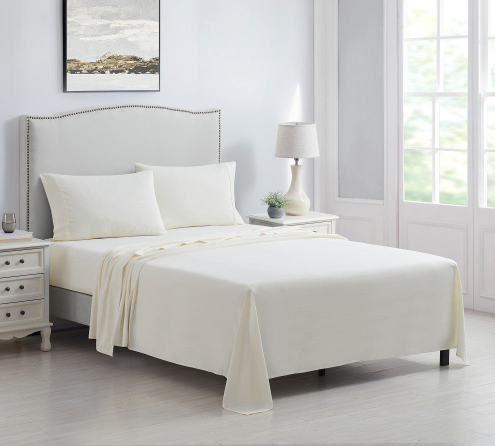 Kathy Ireland 4 Piece Brushed Microfiber Sheet Set, Ivory, King