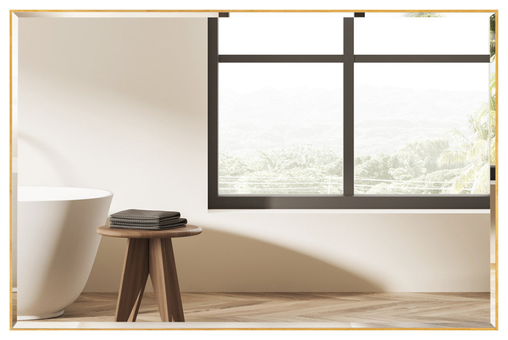 Metal Framed Rectangle Beveled Edge Wall Mirror Bathroom Vanity Mirror, Gold, 24"x36"