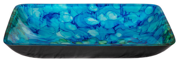 Eden Bath EB_GS62 Blue and Green Water Lilies Rectangular Glass Vessel Sink