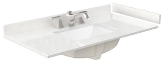 Elan 42" Single Vanity, White Oak, White Quartz Top, 3-Hole, Black Trim