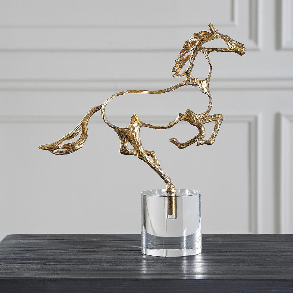 Uttermost 18146 Gallop 14-3/4" Tall Crystal and Zinc Animals - Crystal / Gold