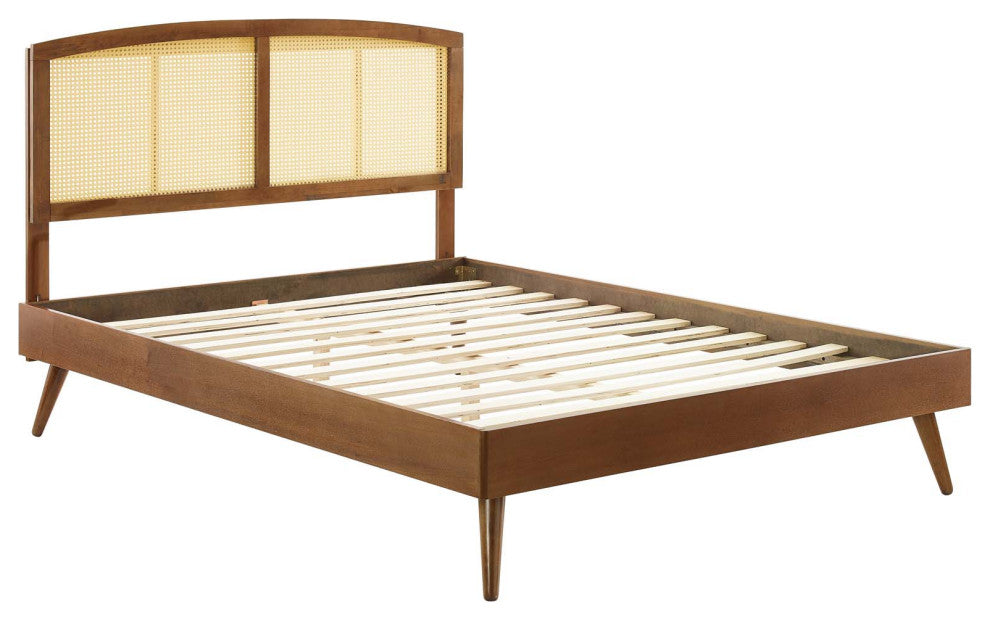 Sierra Cane and Wood King Platform Bed With Splayed Legs MOD-6702-WAL
